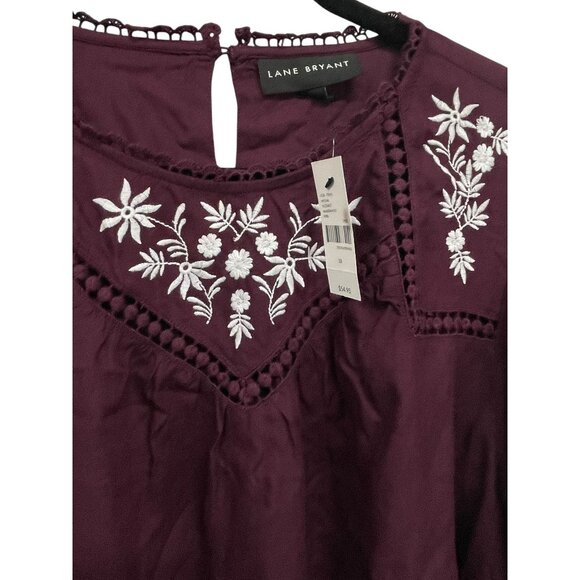 Lane Bryant Embroidered Blouse Size 18 Garnet Keyhole Back Boho Style - Picture 2 of 5